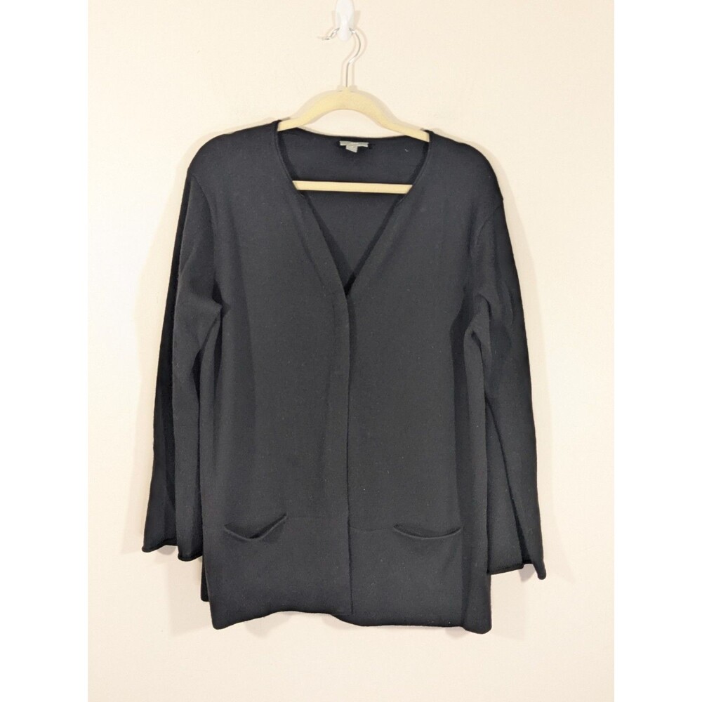 J. Jill 100% Cashmere Knit Cardigan Black  Womens Oversized Pockets Classic
